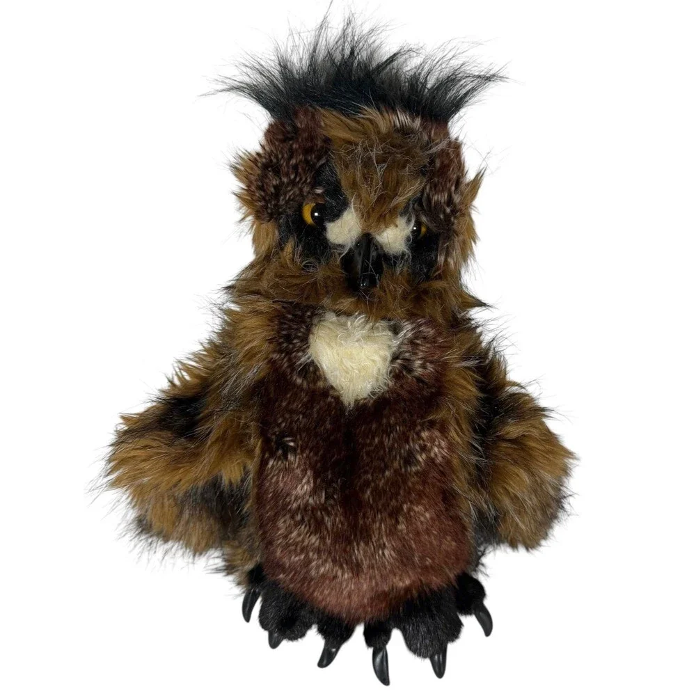 Folkmanis Puppets Great Horned Owl Brown With Rotating Head and Closes Eyes
